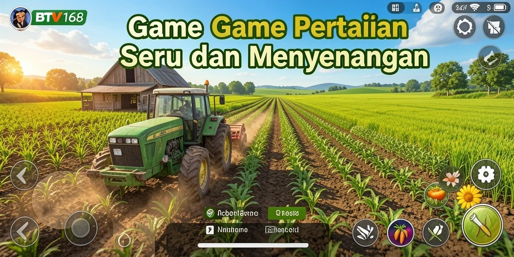 Screenshot menunjukkan pemain mengelola ladang penuh tanaman.