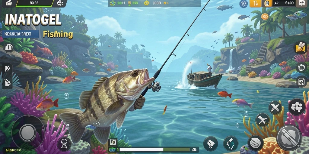 Screenshot gameplay <strong>INATOGEL</strong> menampilkan aksi seru memancing dengan efek visual yang menawan.