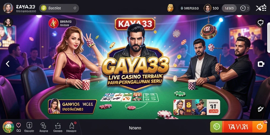 Tangkapan layar gameplay KAYA33 menampilkan dealer langsung dan suasana permainan kasino.