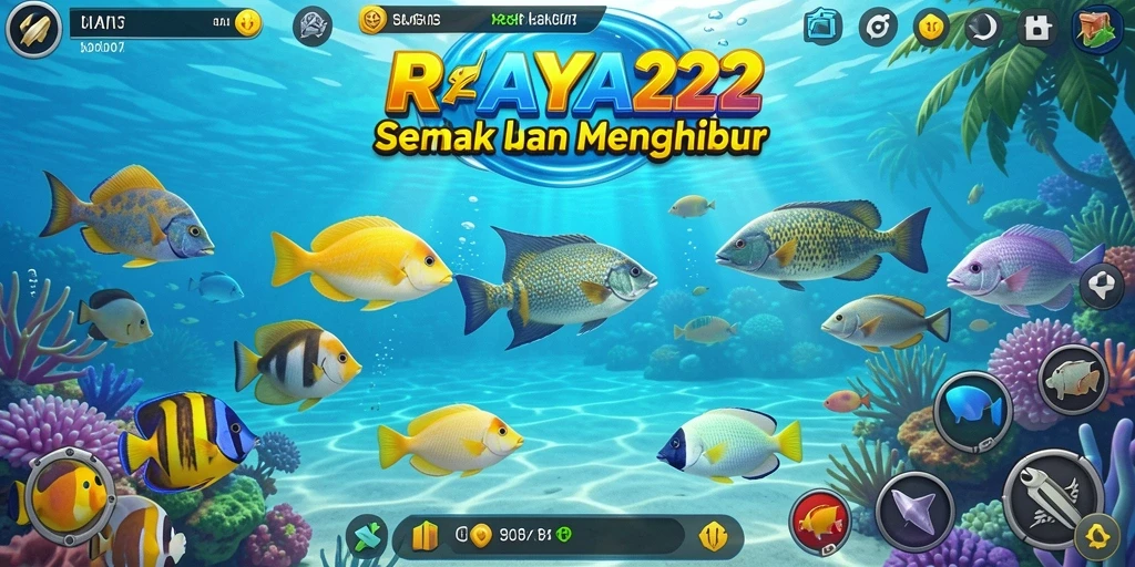 Tangkapan layar RAYA22 menampilkan aksi seru tembak ikan di bawah laut.