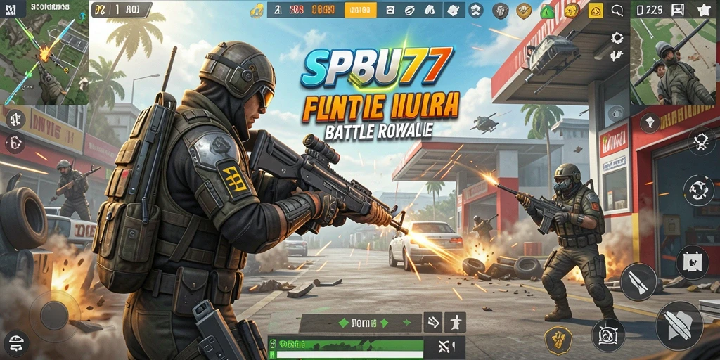 Tampilan gameplay seru di SPBU77 saat pertempuran Battle Royale.