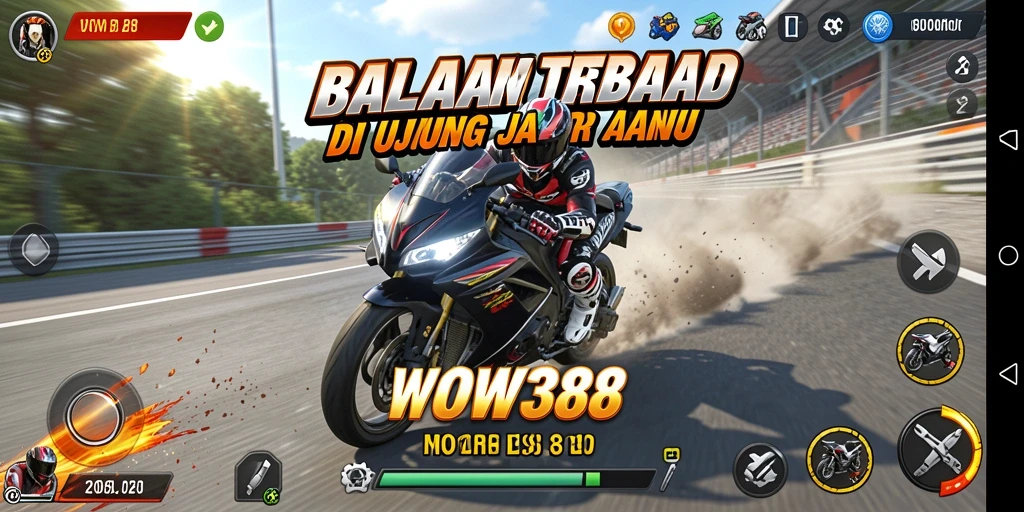 Tampilan gameplay balapan motor yang mendebarkan dalam WOW388.
