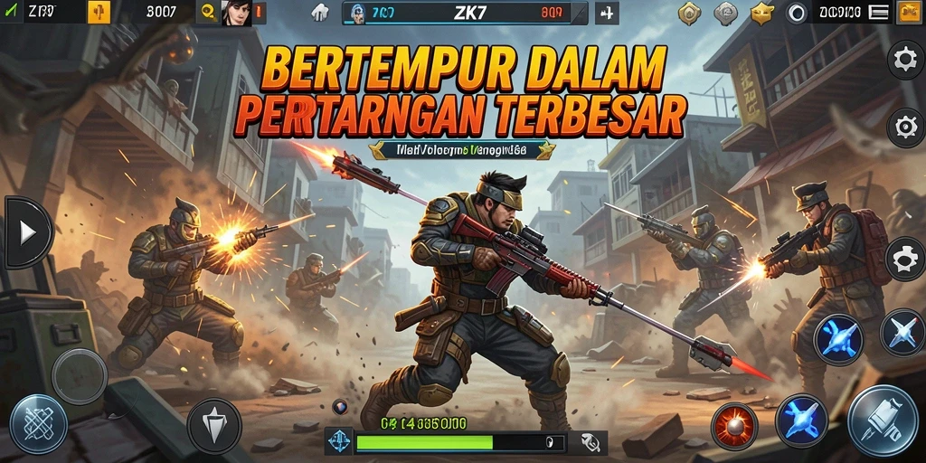 Screenshot ZK7 menampilkan aksi pertarungan seru dalam Battle Royale.